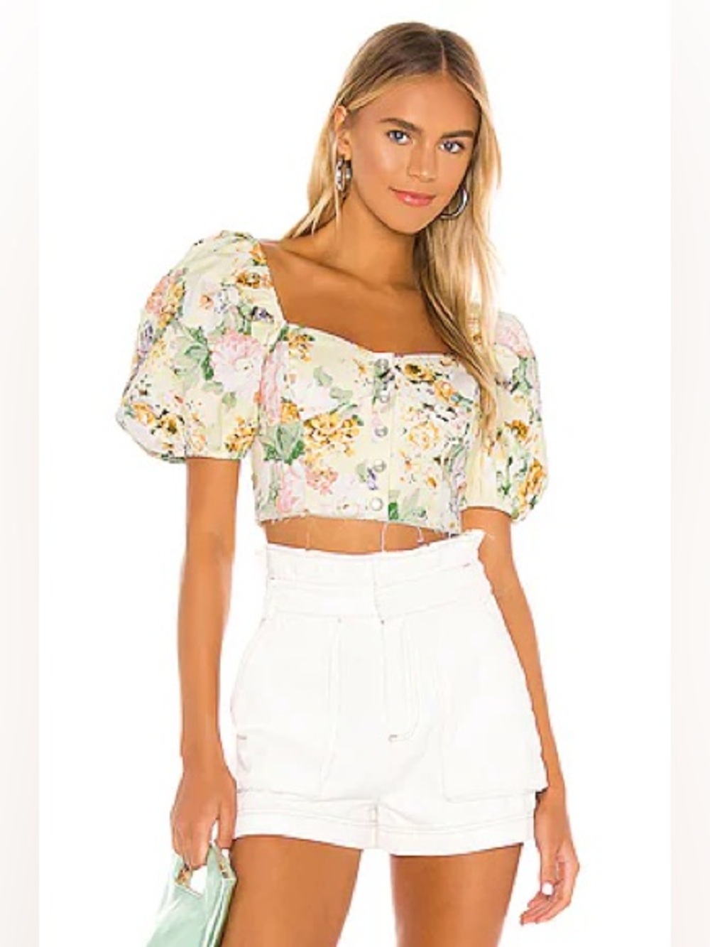 FOR LOVE AND LEMONS Chamomile Denim Crop Top Buttercreme Yellow Size Small